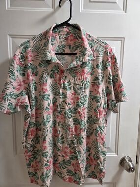 Falls Creek Pink & Green Tropical Floral Short-Sleeve Shirt